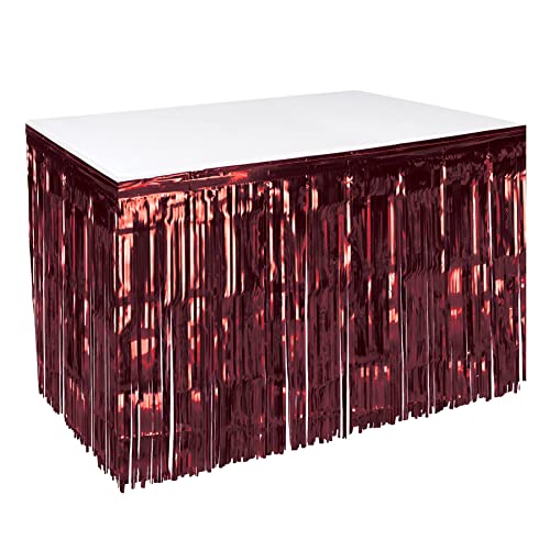Burgundy Metallic Fringe Table Skirt - 30 x 14 Feet for Party Decorations