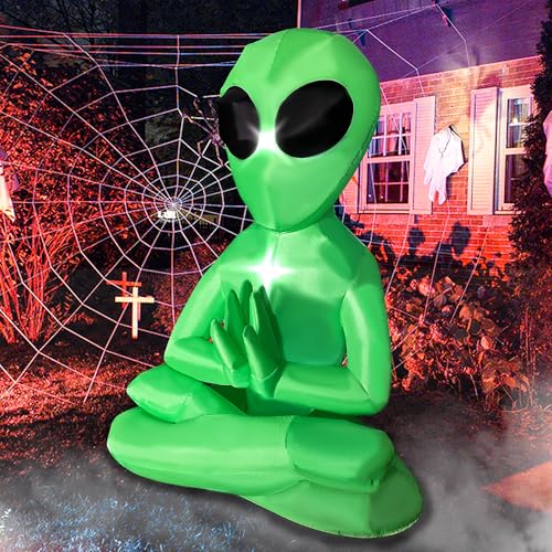 5ft Inflatable Halloween Alien Yard Decor with Lights - Spooky Outdoor Decoration