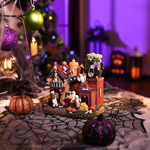 Lighted Halloween Village House with Music & LED Lights - Spooky Haunted House Decor