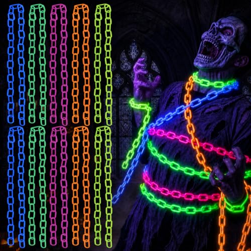 Glow in The Dark Neon Plastic Chain - Fluorescent Party Decor 10 Pcs Under UV Light