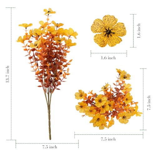 Artificial Fall Flowers for Outdoors - Faux Mums, UV Resistant, 12 Bundles - Orange