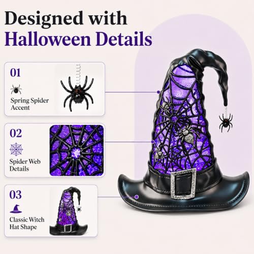 Halloween Snow Globe Lighted Witch Hat Decor - Purple LED Glitter Water Globe - Witch Hat Variation