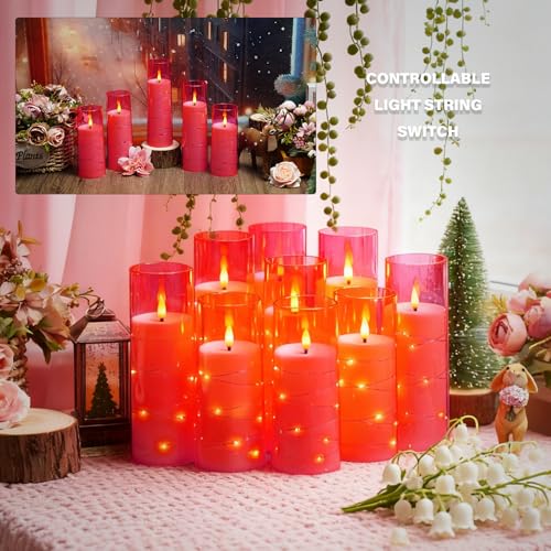 Pink Flameless LED Candles with Timer - 9 Pc Flickering Battery Operated Decor