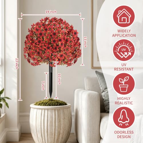 Artificial Fall Mum Topiary Ball Tree with Ground Spike - Dark Red, 14-Inch