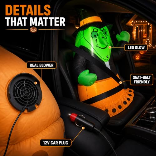 Halloween Inflatable Witch Car Decoration - 3.5 ft Passenger Seat Accessory