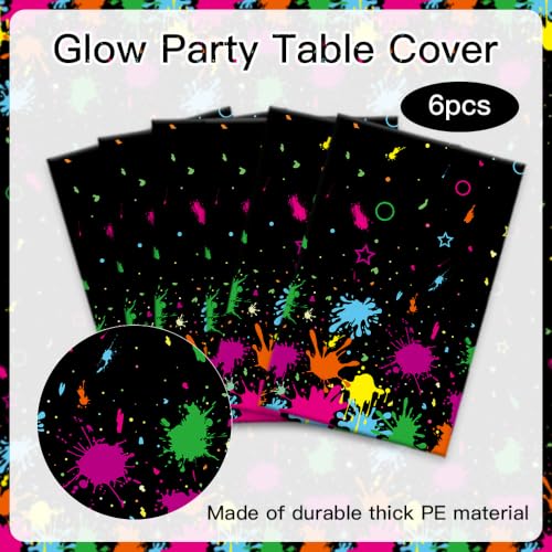 6 Pack Neon Plastic Tablecloths - 54x108 Inch Glow in The Dark Party Decor