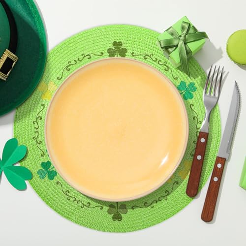 Green Clover St. Patrick's Day Placemat Set - Embroidered 13.4 Inch Table Mats