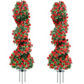 3ft Artificial Topiary Spiral Trees with Roses - Faux Outdoor Bushes Set of 2