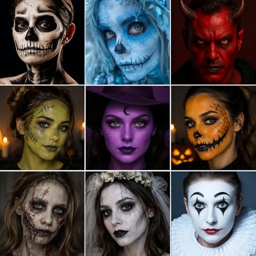 Face & Body Paint Oil Palette with 10 Brushes - Halloween Cosplay Kit