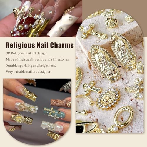 Gold 3D Cross Nail Charms & Religious Beads for Nail Art & Crafts