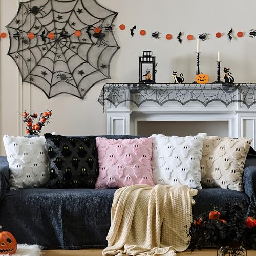 Halloween Decor Pillow Covers 18x18 Inch Set of 2 Black Ghost Plush Faux Fur