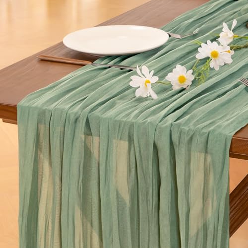 Sage Green Cheesecloth Table Runner 10ft x 15pcs Fall Boho Wedding Decor