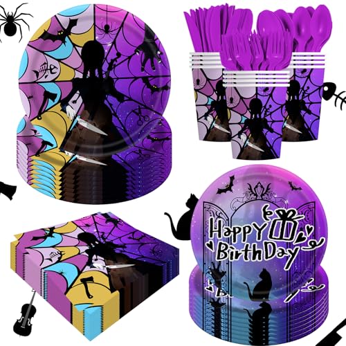 Purple Wednesday Themed Birthday Party Supplies Set for Kids - Serves 20 Guests