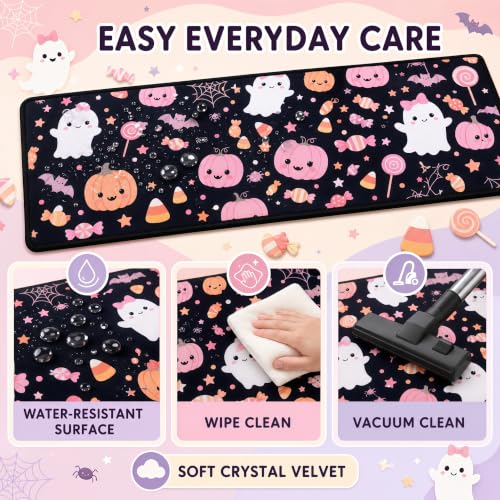 Pink Halloween Kitchen Mat Set of 2 Non Slip Ghost & Candy Rugs - Pink Ghost Candy