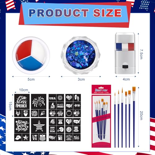 Patriotic Face Paint Kit with Glitter & Brushes - Independence Day Variation of THIS Listing