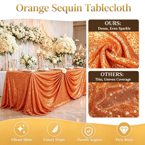Orange Sequin Table Cloth 60x102 Inch for 6ft Rectangle Tables - Festive Event Decor