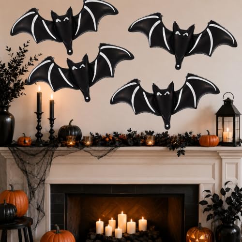 Halloween Bat Balloons Pack - Black Foil Bat Party Decorations, Set of 7