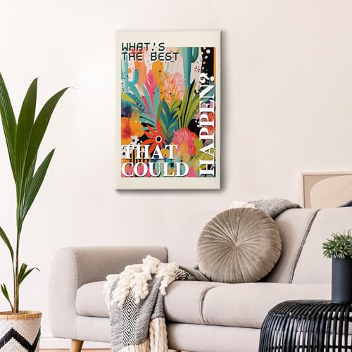 Maximalist Floral Framed Canvas Wall Art Decor 16x24 Inches - Eclectic Botanical Home Decoration