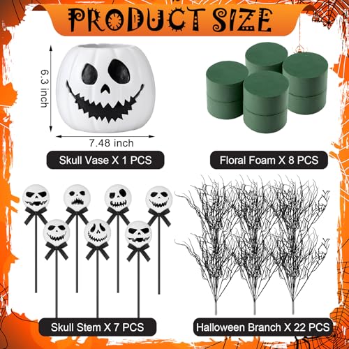 Halloween Resin Pumpkin Vase with Ghost Skull Face & Spooky Balls - Scary Face Variation