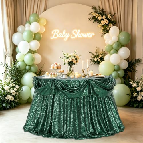 Emerald Green Round Sequin Tablecloth - 132 Inch Glitter Wedding & Party Decor