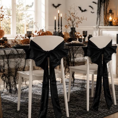 Black Velvet Chair Bow Sashes - Halloween Party Decorations, 4 Pcs - Variation of Black/4 Pcs