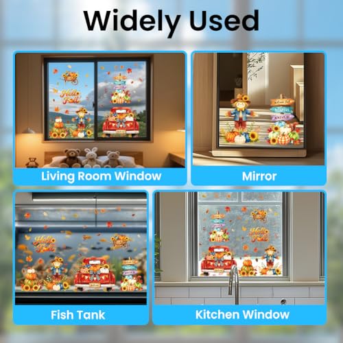 Autumn Farm Elements Window Clings - Reusable Fall Decor for Glass Windows