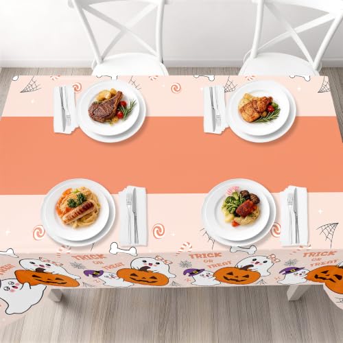 Childom Halloween Tablecloth 3 Pack Orange Ghost & Pumpkin Design - Rectangle Disposable Table Cover for Party