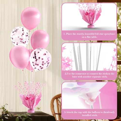 Pink Balloon Centerpiece Kit with 4 Reusable Stands and Confetti Balloons - Girls Birthday Party Decor - Variation of THIS listing