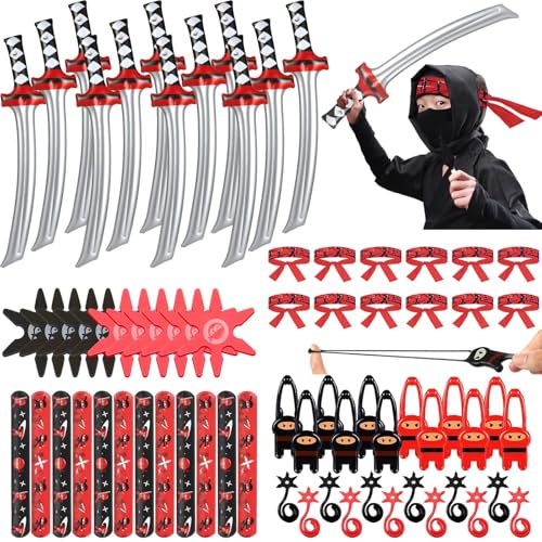 Karate Party Favor Set with Inflatable Swords Headbands Bracelets for Kids Boys Girls