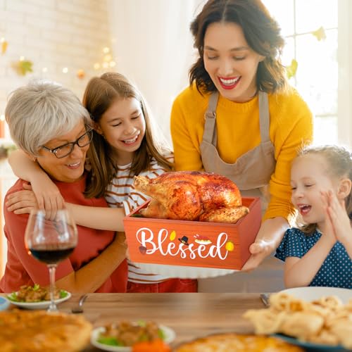 Wooden Thanksgiving Candy Bowl Large Blessed Fall Dish Holder - Harvest Decor