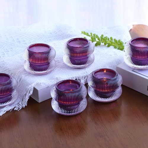 Purple Votive Candle Holders Set of 6 - Tealight Holders for Halloween & Home Decor - Variation of Purple / 6