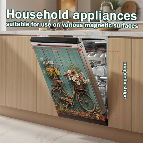Retro Bike Dishwasher Magnet Cover - 23x26 Inch Kitchen Decor, Waterproof Magnet
