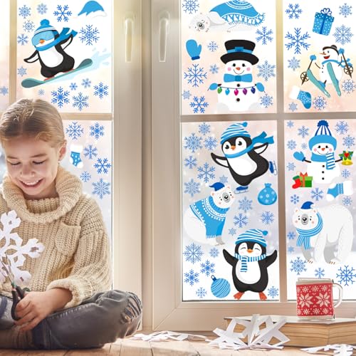 Haull Winter Wall Decals - Penguin Style 6 Sheets Christmas Xmas Stickers