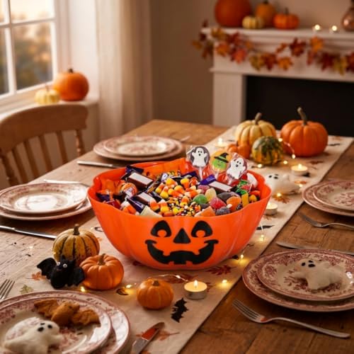 Halloween Pumpkin Candy Bowl Large Trick or Treat Basket Spooky Decor