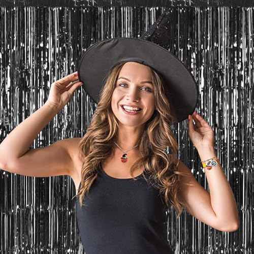 Black Foil Fringe Backdrop Curtains 12 Pack 3.28 x 9.84 ft for Party Decorations
