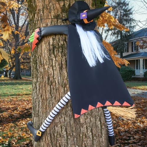 Outdoor Halloween Witch Decoration - Crashing Witch with White Hair, 60 Inches, for Tree, Porch, Yard