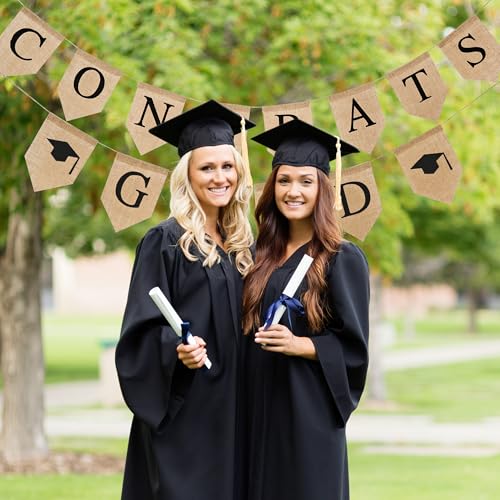 Black Graduation Burlap Banner 2026 - Congrats Grad Garland Rustic Party Decor