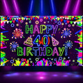 Neon 40th Birthday Banner - Glow in The Dark Party Decorations with UV Blacklight
