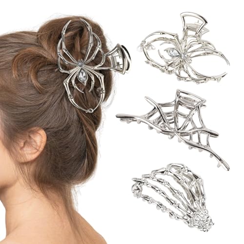 Silver Spider Hair Claw Clips - Gothic Hair Accessories for Women - 3 Pack