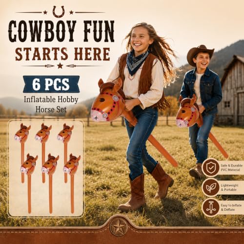 Brown Inflatable Horse Head Balloons - 6 Pack, Reusable Western Party Decorations