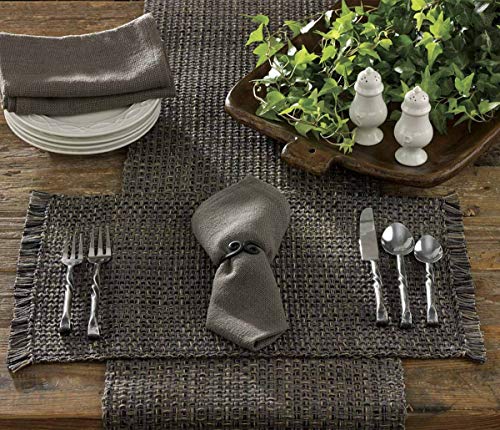 Tweed Table Runner 13x36 Inches - Black Espresso, Farmhouse Rustic Decor with Frayed Edges