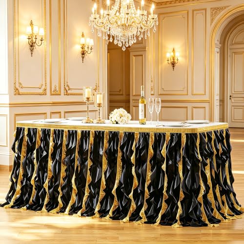 Black Gold Sequin Table Skirt for Rectangle Tables - 204x30 Inches, Variation of THIS listing