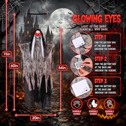 75 Inch Hanging Grim Reaper Skeleton Ghost Halloween Decor - Variation M