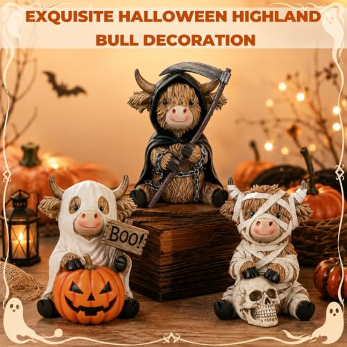 Halloween Highland Cow Figurines Set - Mummy Reaper Ghost Decor - Variation of THIS Listing