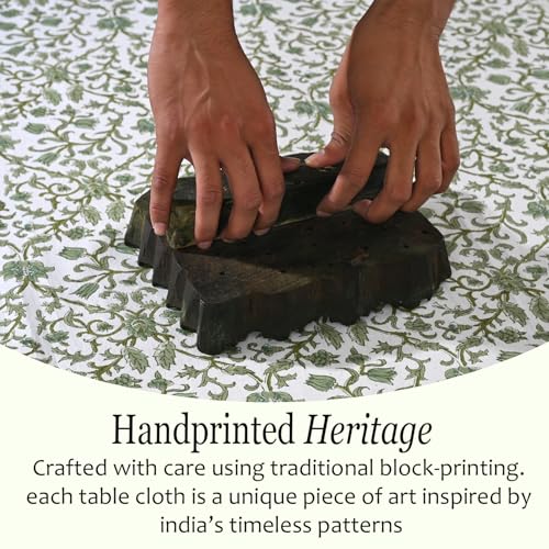 Meadow Vine Cotton Tablecloth 60x90 Inch - Indian Block Print Rectangular Cover - Perfect for Weddings & Holidays