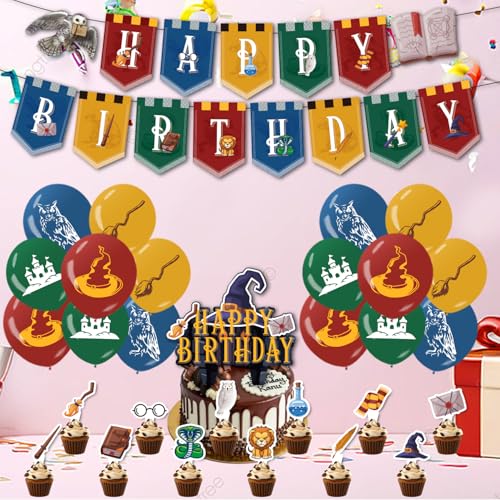 Magical Birthday Party Decorations Set with Banner Balloons Cake Toppers for Kids & Halloween