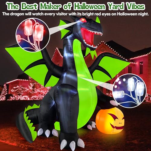 Halloween Inflatable Dragon with Pumpkin - Green 9FT Outdoor Decoration