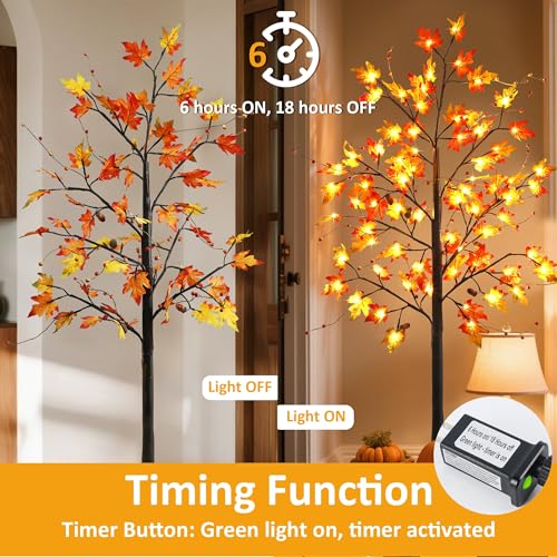 5FT LED Lighted Maple Tree - 2 Pack Fall Harvest Decor for Thanksgiving Halloween