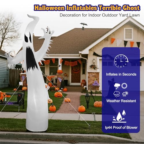 12FT Halloween Inflatable Ghost Decoration with RGB LED Lights for Garden & Yard