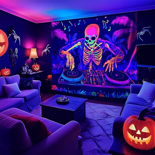Halloween Blacklight Tapestry UV Reactive Wall Decor 79 x 59 Inches - Variation A